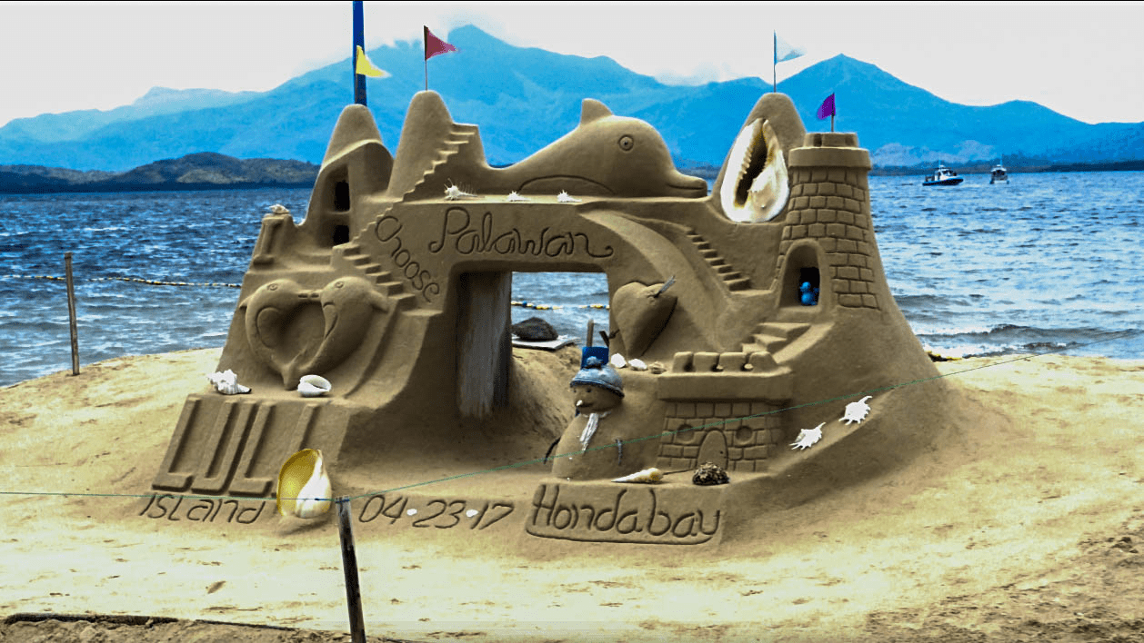 sandcastle built at luli island as part of the honda bay island hopping tour in palawan philippines